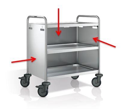 Zijpanelen aan 3 zijden RVS serveerwagens SW10x6
