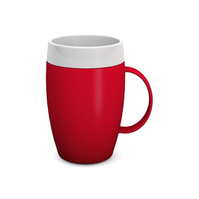 Beker met oor drinktruc rood/wit PP 140cc