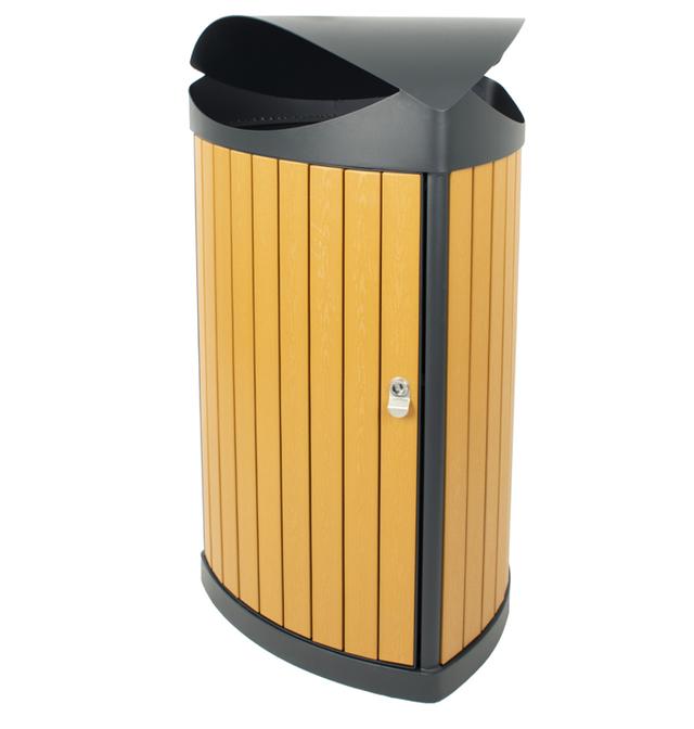 Driehoekige buitenafvalbak houtlook/zwart 60L