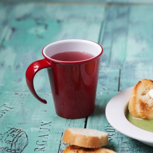 Koffiebeker met groot oor rood/wit  PBT 300cc