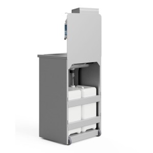 Handenwas-unit verrijdbaar RVS met handdoekdispenser en flaconhouder